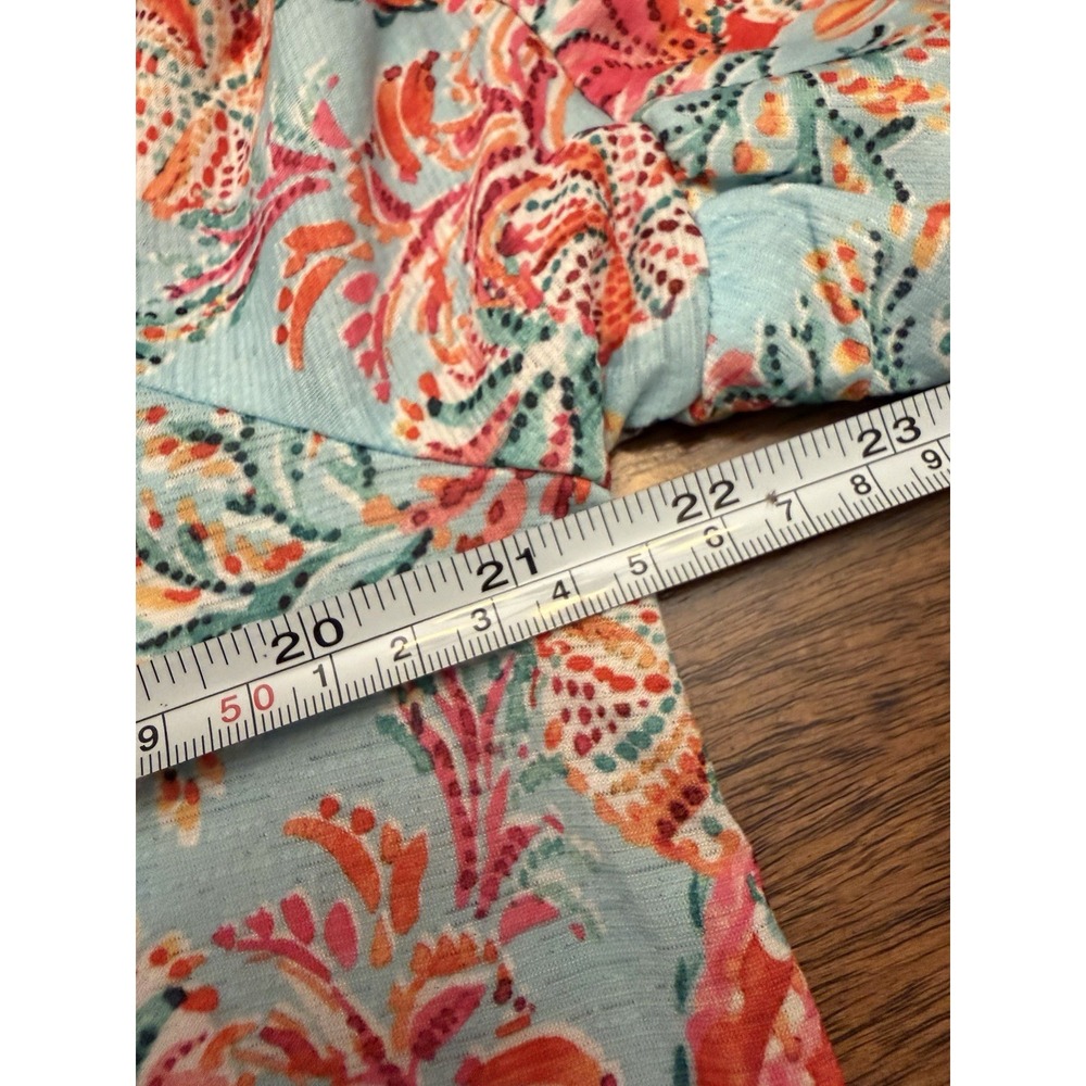 Stella Parker Collection Blue Floral Round Neck Ruffle Sleeve Blouse XL NWT - Picture 6 of 7